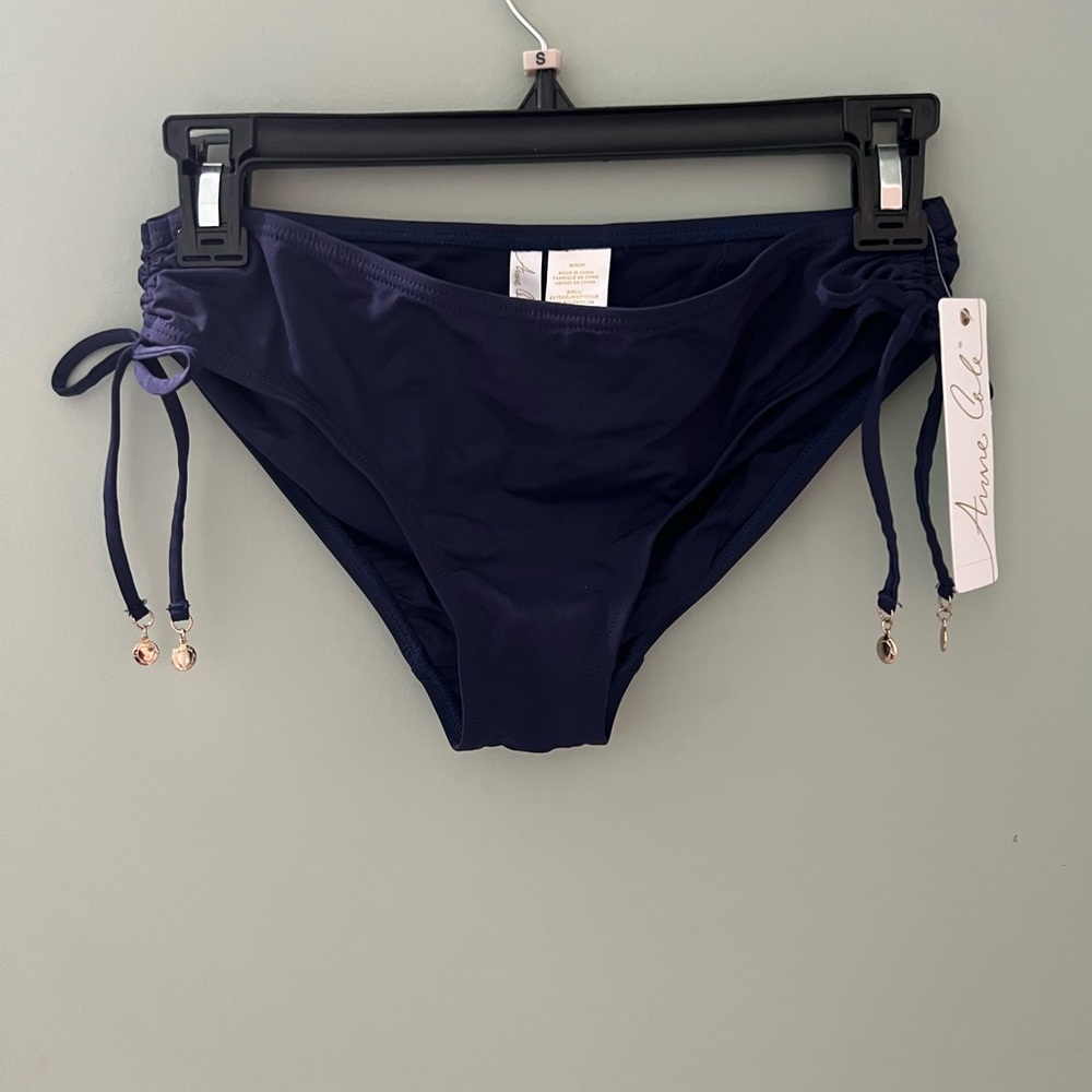 Anne Cole Dark Navy Bikini Bottom with Gold Logo Tag